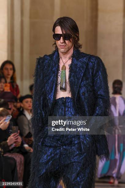 Model walks the runway during the Vivienne Westwood Womenswear Spring/Summer 2026 show as part of Paris Fashion Week on October 04, 2025 in Paris,...