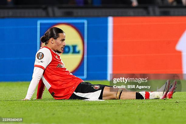 Anis Hadj Moussa of Feyenoord is disappointed by losing the match during the UEFA Europa League, League phase, MD2 match between Feyenoord and Aston...