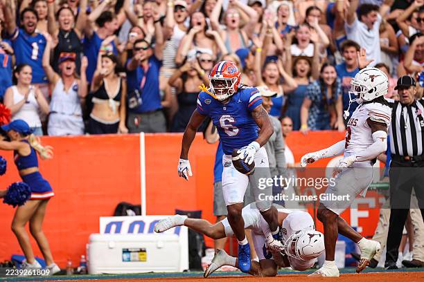 Dallas Wilson of the Florida Gators celebrates after scoring a touchdown during the second half of a game against the Texas Longhorns at Ben Hill...