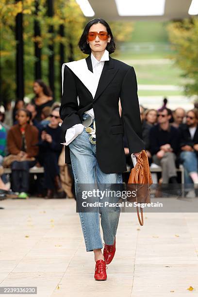 Lina Zhang walks the runway during the Celine Womenswear Spring/Summer 2026 show as part of Paris Fashion Week on October 05, 2025 in Paris, France.
