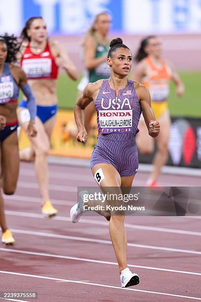 Sydney McLaughlin-Levrone of the United States competes in the women's 400-meter semifinal at the World Athletics Championships at Tokyo's National...
