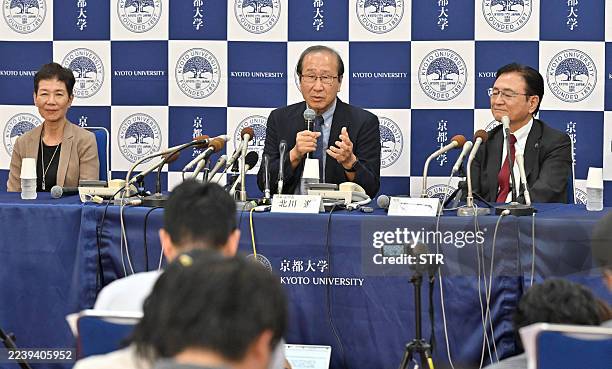 Susumu Kitagawa , distinguished professor of Kyoto University, attends a press conference after winning the 2025 Nobel Prize in Chemistry, in Kyoto...