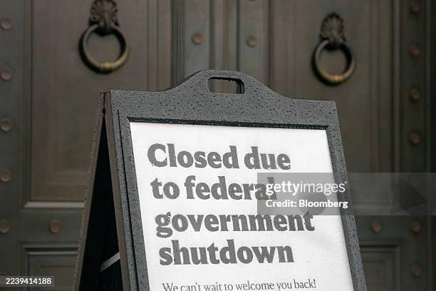 "Closed" signage in front of the National Gallery of Art in Washington, DC, US, on Wednesday, Oct. 8, 2025. More than a quarter million federal...