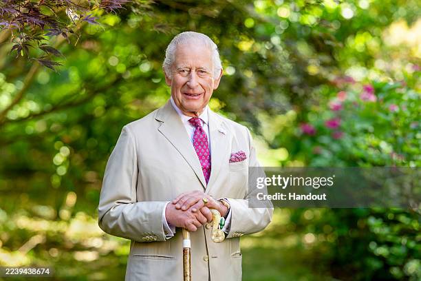In this handout photo issued on October 8, 2025 by the King's Foundation, King Charles III is photographed in the Arboretum at Highgrove House for...