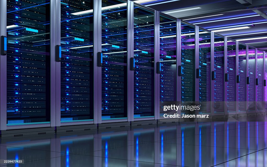 Server Room Network Server Racks in a Well-Lit Data Center