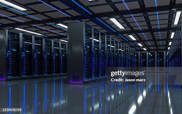 server room server racks array in a modern it data center - supercomputer stock-fotos und bilder