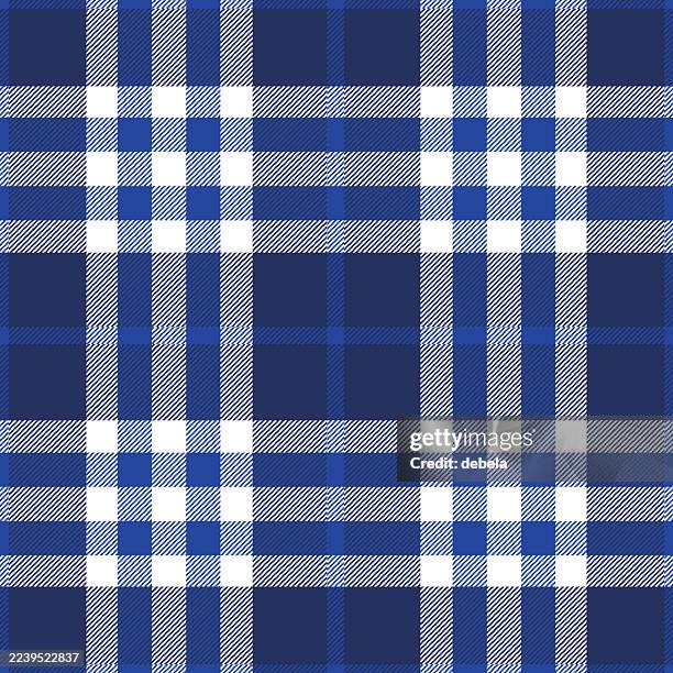 blue white scottish tartan plaid pattern fabric swatch - scottish tartan stock illustrations