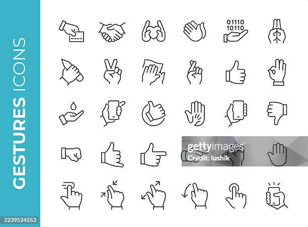 symbolsatz für handgesten. bearbeitbare strichstärke. pixelperfekte symbole. - antippen stock-grafiken, -clipart, -cartoons und -symbole