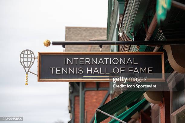 General view of signage with the International Tennis Hall of Fame logo on October 8, 2025 at the International Tennis Hall of Fame in Newport, RI.
