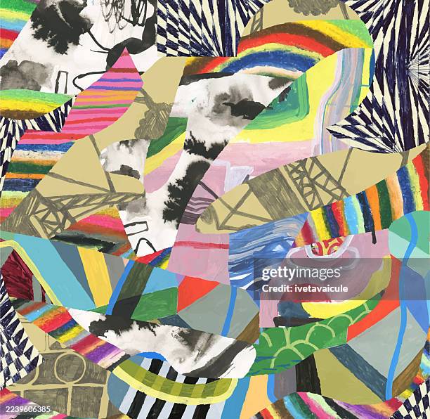 abstract shapes and patterns. collage - oil pastel drawing stock illustrations