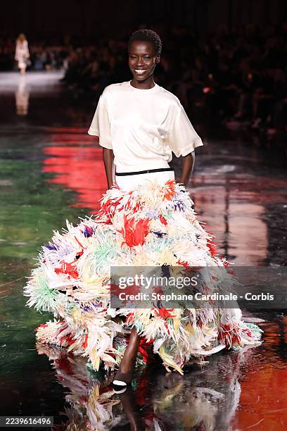 Model Awar Odhiang walks the runway during the Chanel Womenswear Spring/Summer 2026 show as part of Paris Fashion Week on October 06, 2025 in Paris,...