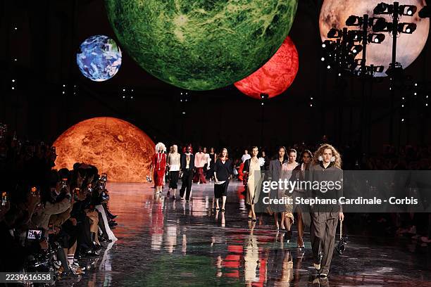 Models walk the runway during the Chanel Womenswear Spring/Summer 2026 show as part of Paris Fashion Week on October 06, 2025 in Paris, France.