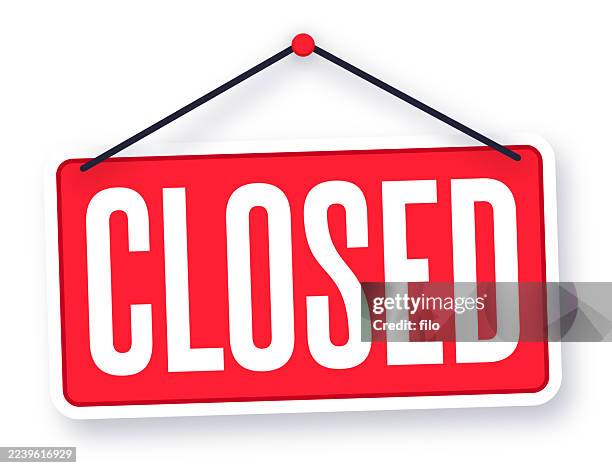 stockillustraties, clipart, cartoons en iconen met closed red hanging sign - etalage