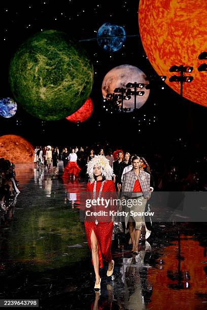 Models walk the runway during the Chanel Womenswear Spring/Summer 2026 show as part of Paris Fashion Week on October 06, 2025 in Paris, France.