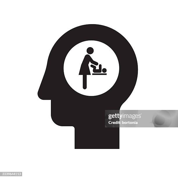 baby changing station symbol black and white head glyph icon - baby changing mat stock illustrations