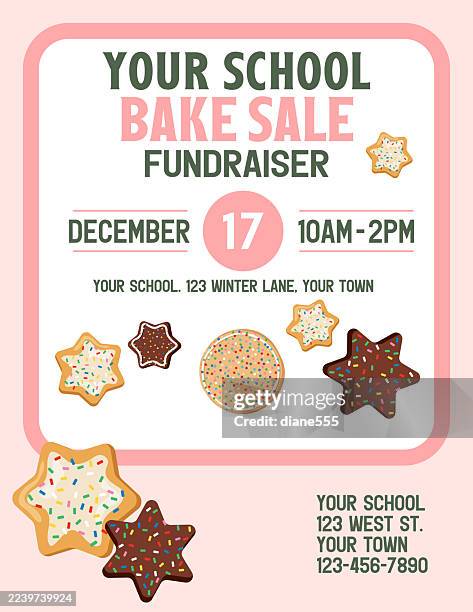 school or charity bake sale fundraiser flyer template - gingerbread cookie flyer stock illustrations