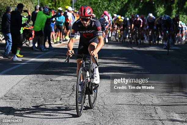 Julian Alaphilippe of France and Tudor Pro Cycling Team attacks during the 104th Tre Valli Varesine 2025 a 200.3km one day race from Busto Arsizio to...