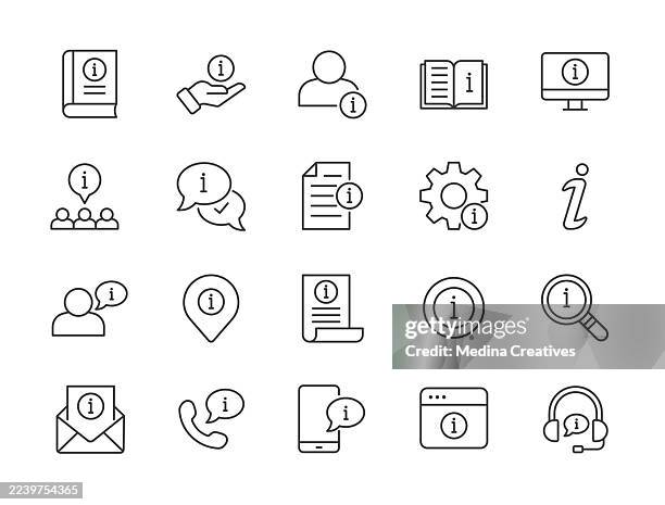 illustrazioni stock, clip art, cartoni animati e icone di tendenza di icone informative - icona modificabile della serie di linee sottili storke - manuale