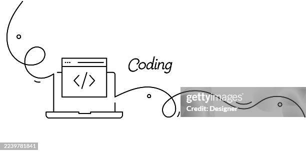 one continuous line drawing of coding icon. single line vector illustration - java code stock illustrations