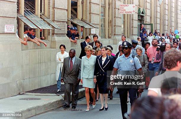 5th June, 1996 - Diana, Princess of Wales, on a visit to Chicago, visits Cook County Hospital. As Diana toured the hospital was amused by people...