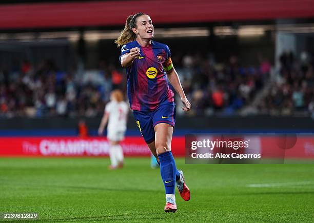Alexia Putellas of FC Barcelona celebrates scoring her team's first goal during the UEFA Women's Champions League 2025/26 league phase match between...