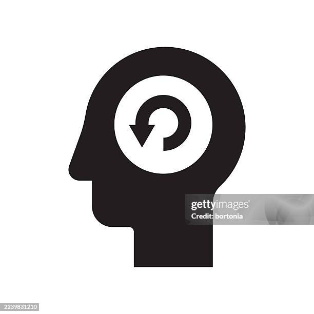 circular direction arrow head glyphs black icon - mental reset stock illustrations