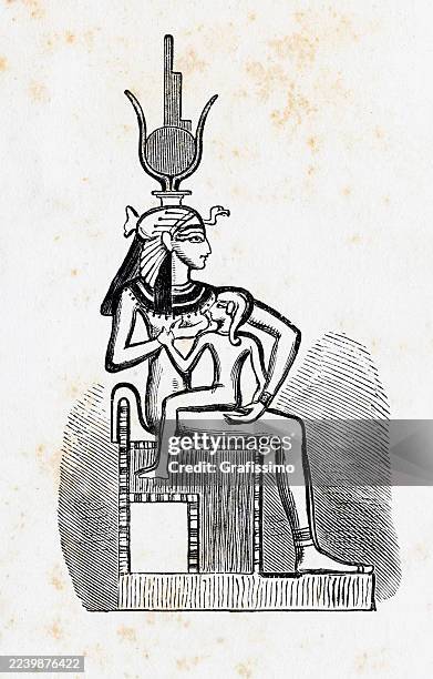 egyptian goddess isis suckling her son horus 1882 - pharaoh stock illustrations
