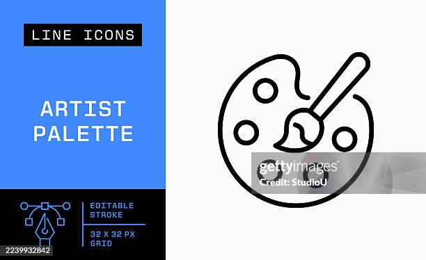 ilustrações de stock, clip art, desenhos animados e ícones de artist palette single line icon - paleta de cores