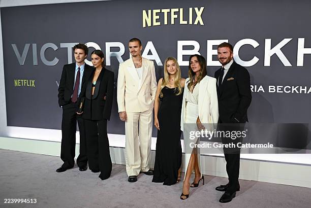 Cruz Beckham, Jackie Apostel, Romeo Beckham, Harper Beckham, Victoria Beckham and David Beckham attend the "Victoria Beckham" World Premiere at the...