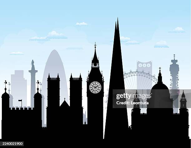 london skyline silhouette (all buildings are complete and moveable) - canary wharf stock illustrations