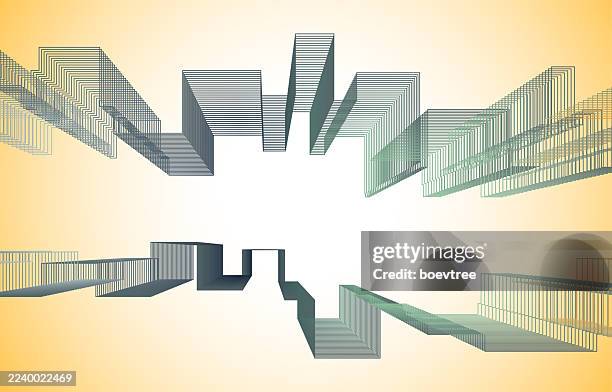 blend gradient line art city building outline concepts design abstract background - city background perspective stock illustrations