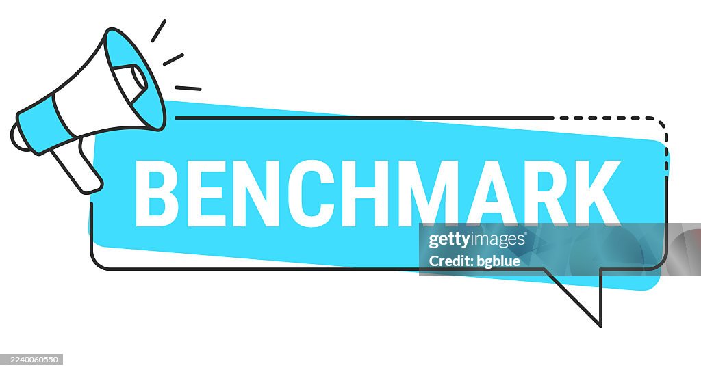 Benchmark - Speech bubble and megaphone on white background