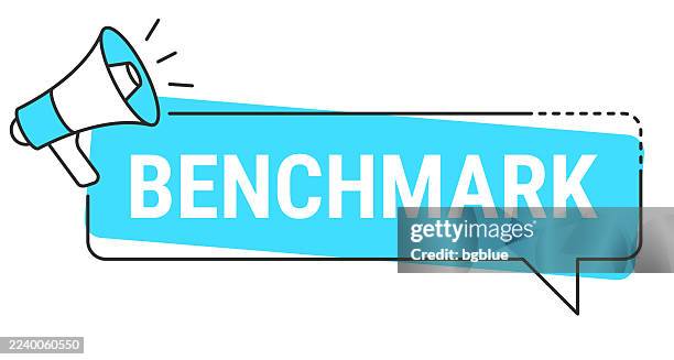 benchmark - speech bubble and megaphone on white background - yardstick isolated stock illustrations
