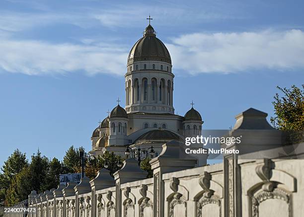The People's Salvation Cathedral, also known as the National Cathedral, an Eastern Orthodox cathedral under construction facing the Palace of...