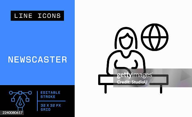 newscaster single line icon - tv studio stock illustrations