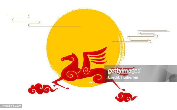 illustrazioni stock, clip art, cartoni animati e icone di tendenza di anno vettoriale del cavallo nel 2026 - mitologia
