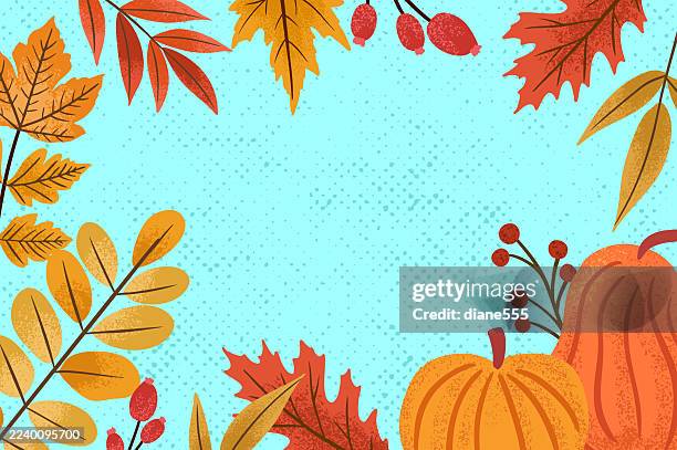 autumn banner template with copy space on an aqua base - hello fall stock illustrations