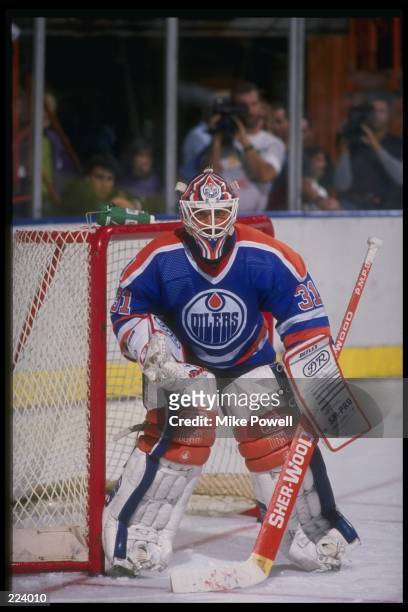 Goaltender Grant Fuhr of the Edmonton Oilers. Mandatory Credit: Mike Powell /Allsport