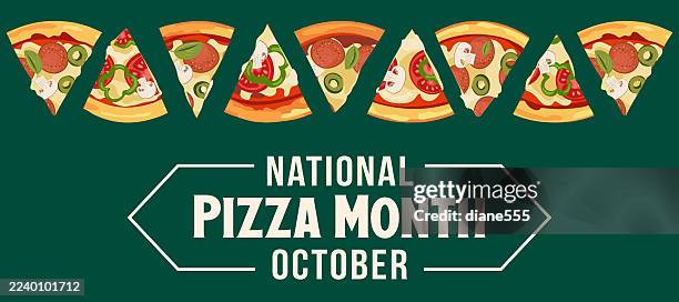 october is national pizza month banner - pizza slices stock illustrations