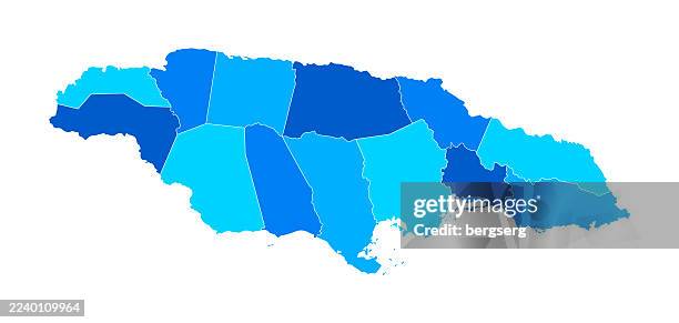 jamaica blue map with country regions. vector illustration - caribbean map globe stock illustrations