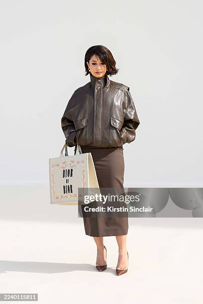 Lena Mahfouf wears Dior outside the Dior show during the Womenswear Spring Summer 2026 as part of Paris Fashion Week on October 01, 2025 in Paris,...