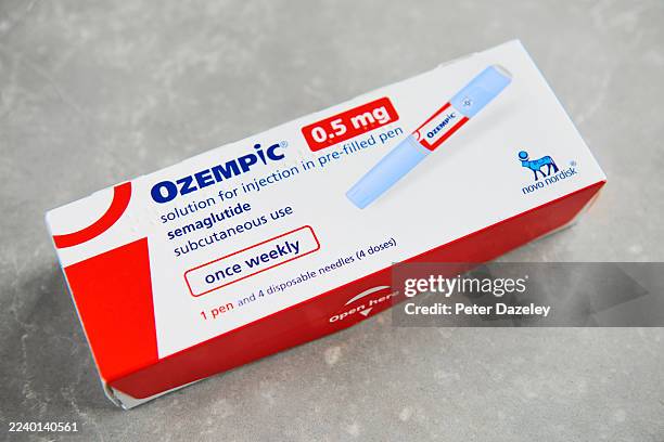 Photo illustration of a box containing an Ozempic injection pen on October 20, 2025 in London, United Kingdom.