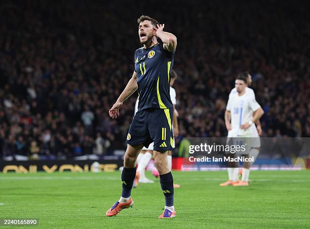 Ryan Christie of Scotland celebrates scoring his team's first goal during the FIFA World Cup 2026 qualifier match between Scotland and Greece at...