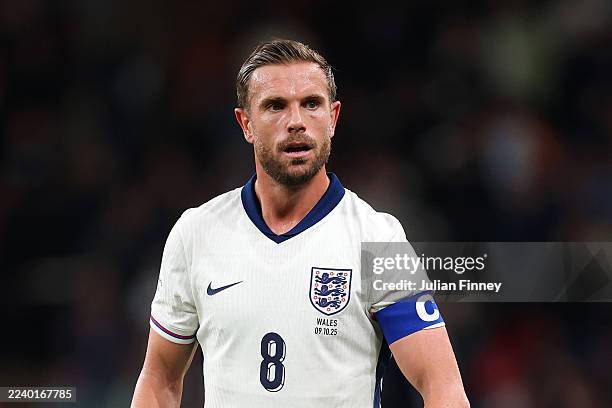 Jordan Henderson of England looks on during the International Friendly between England and Wales at Wembley Stadium on October 09, 2025 in London,...