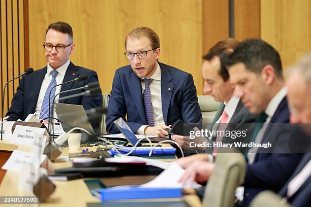 Senator James Paterson asks a question in the Senate Finance and Public Administration Legislation Committee on October 10, 2025 in Canberra,...
