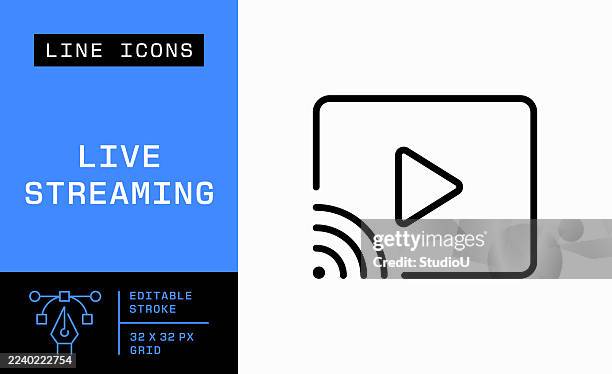 stockillustraties, clipart, cartoons en iconen met live streaming single line icon - live uitzending