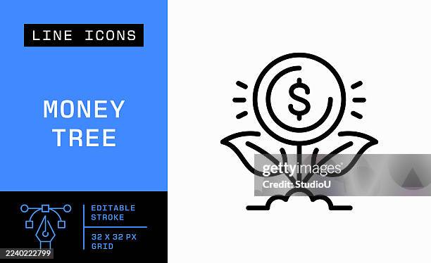 money tree single line icon - money tree stock illustrations