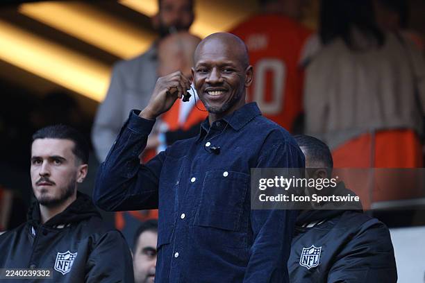 British rapper Giggs during the NFL international game between the Denver Broncos and the New York Jets on October 12 at Tottenham Hotspur Stadium in...