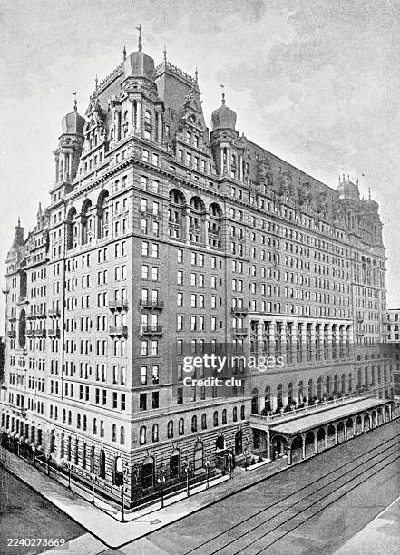 new york city, hotel astoria, southwest corner 5th avenue and 34th street - queens new york city stock illustrations
