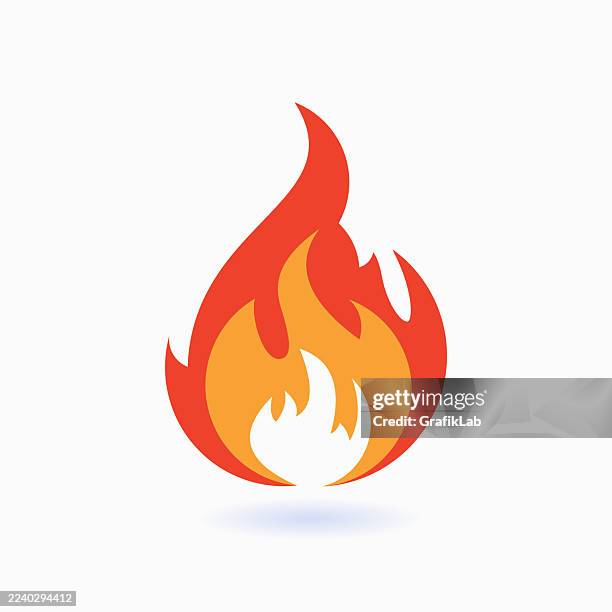 bright flaming fire icon symbolizing heat, energy, intensity - camp fire white background stock illustrations